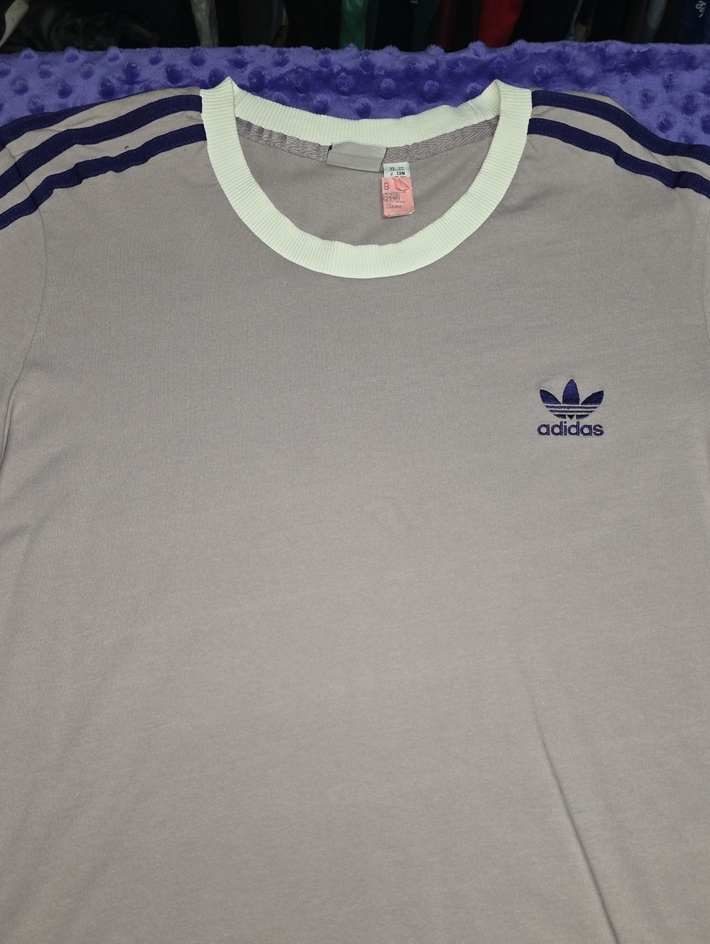 adidas Women’s Lavendar Short Sleeve Ringer Tee with Dark Purple Stripes